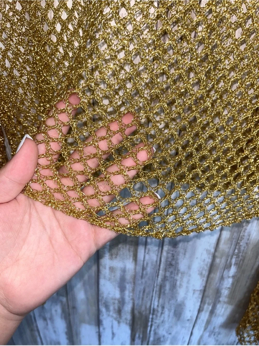 Zara Gold Metallic Crochet Fishnet Crop Sweater Bell Sleeve Cover Up M